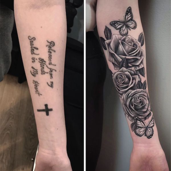 Want to cover up this tattoo that is about 2.25”x2” (I have a small arm). I  love geometric tattoos and have a few of them all black. Does anyone have  any awesome