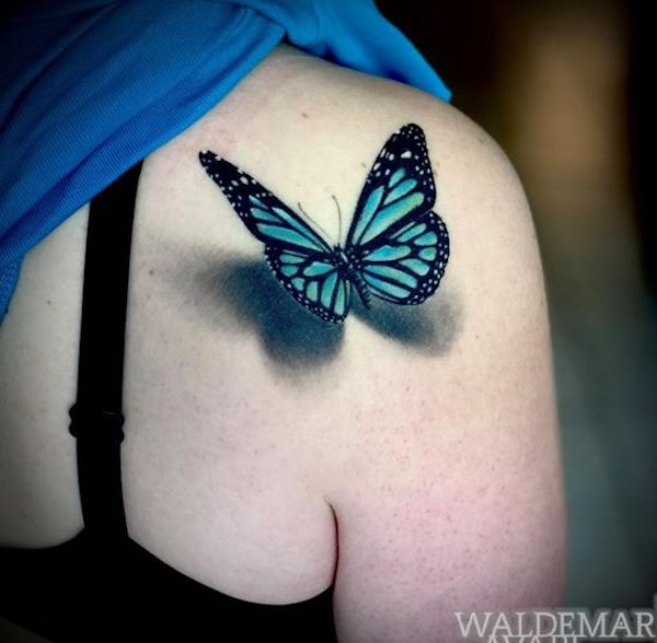 Blue monarch butterfly tattoo