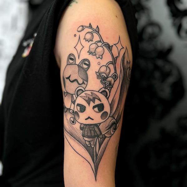 Cartoon characters and lily of the valley