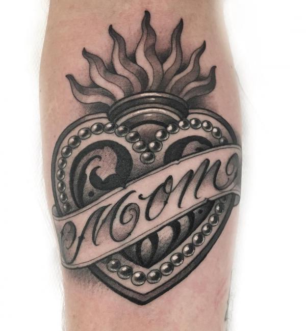 Dark sacred heart tattoo for mom