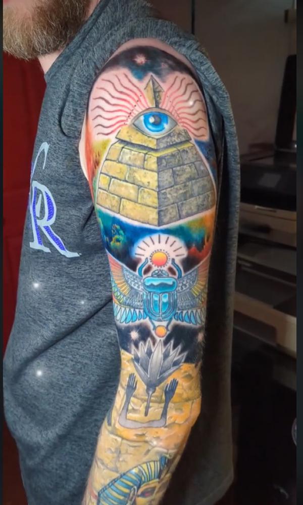 Egyptian Pyramids Scarab Beetle and lotus tattoo