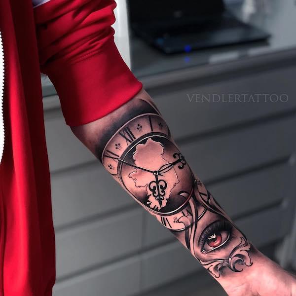 Eye and clock tattoo for women