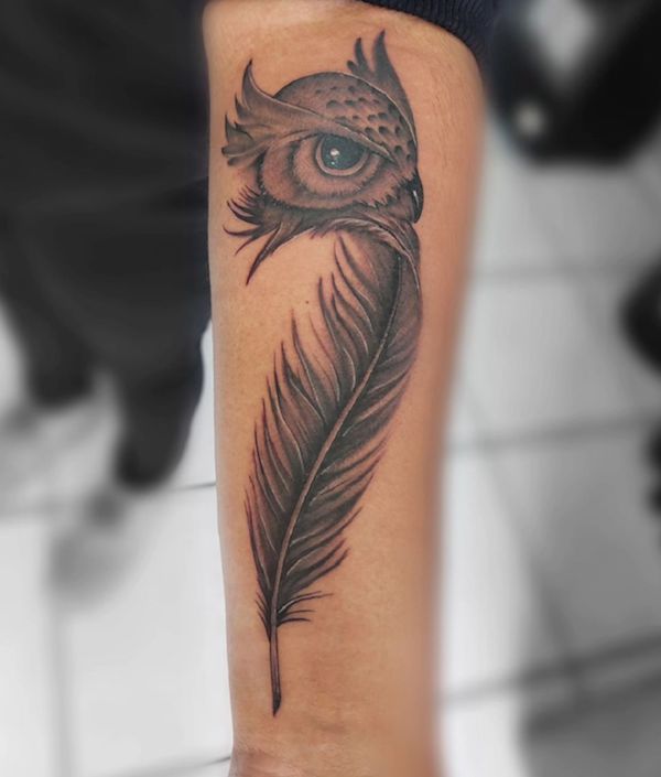 Feather and owl head