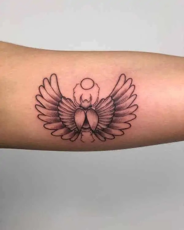 Fine line Scarab Beetle tattoo