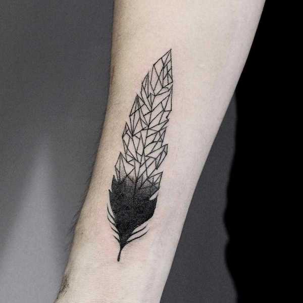 Watercolor feather tattoo on the forearm - Tattoogrid.net