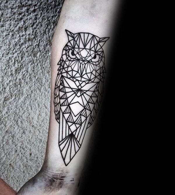 Geometric linework owl tattoo