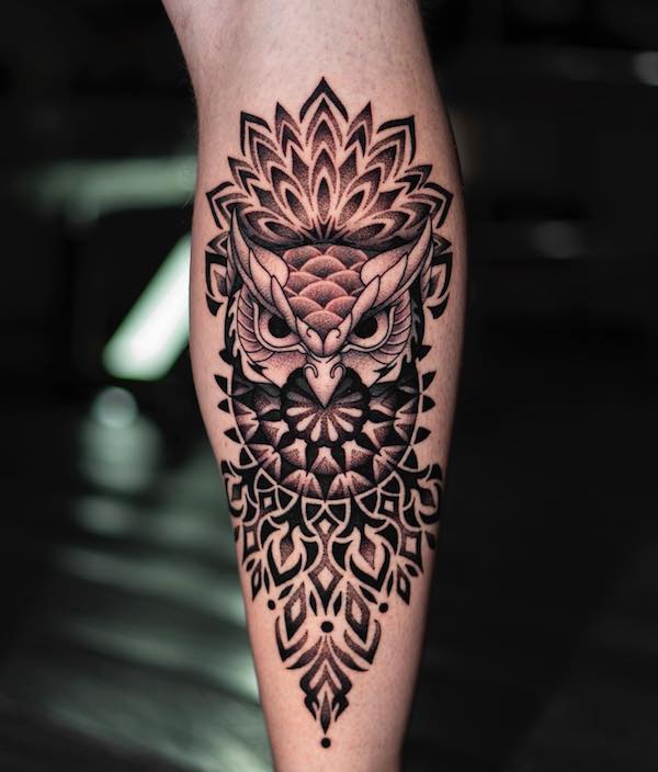 Mandalainspired Owl  My first tattoo by Adam LoRusso at Redemption Tattoo  in Cambridge MA  rtattoo
