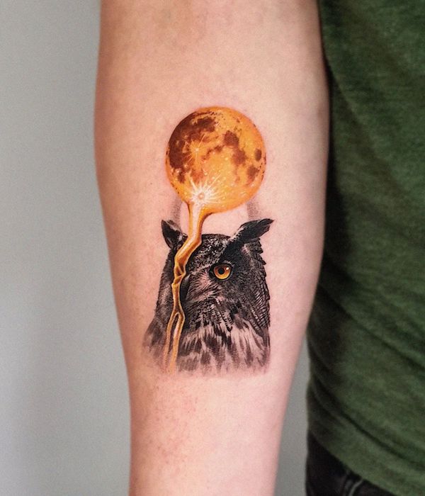 Melting sun with owl portrait