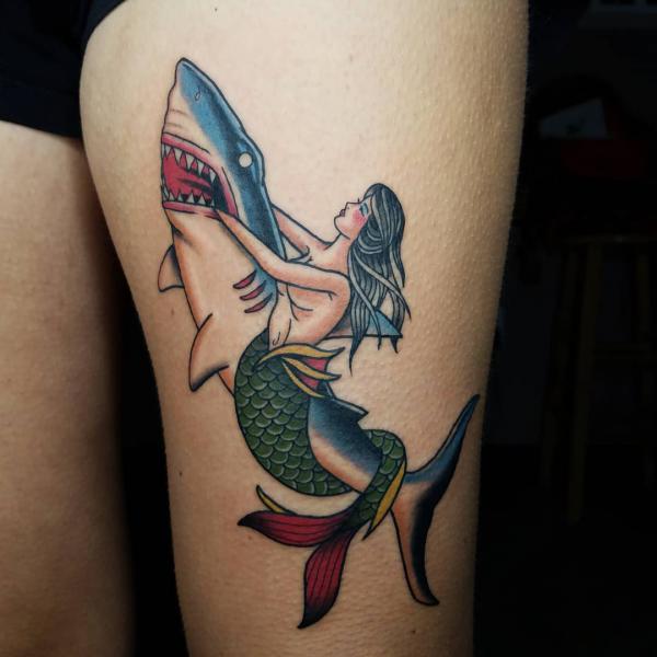 Mermaid And Shark Tattoo