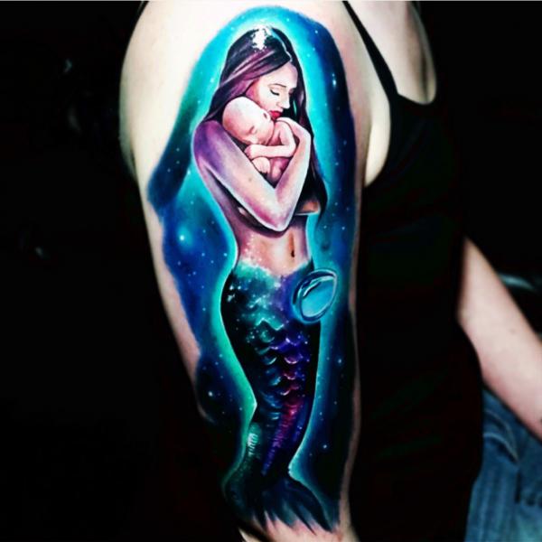 Mermaid and baby tattoo