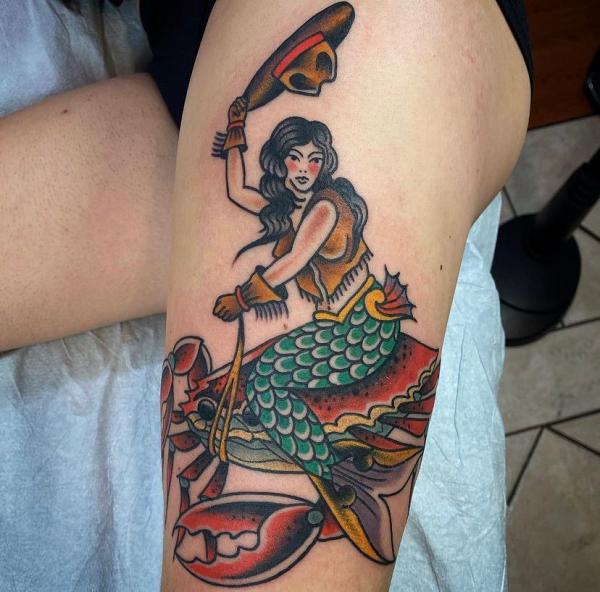 Mermaid and crab tattoo