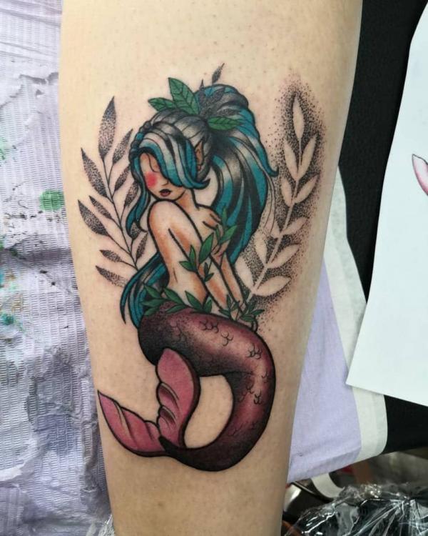 Mermaid and fern tattoo