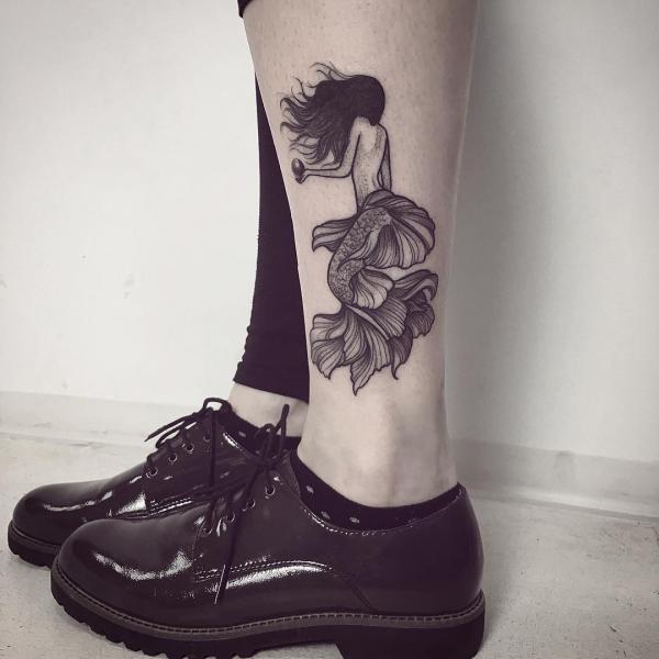 Mermaid dotwork above ankle
