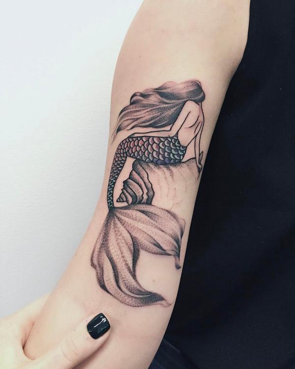 Mermaid dotwork tattoo