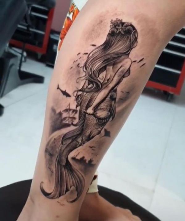 Mermaid lower leg tattoo