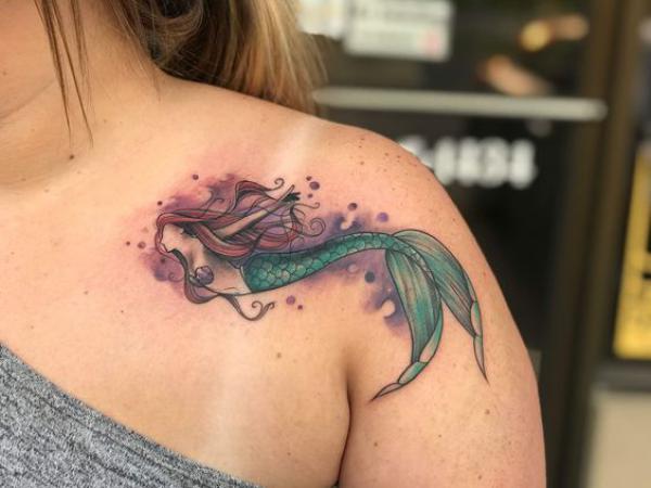 Mermaid shoulder tattoo