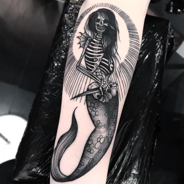 Mermaid skeleton tattoo