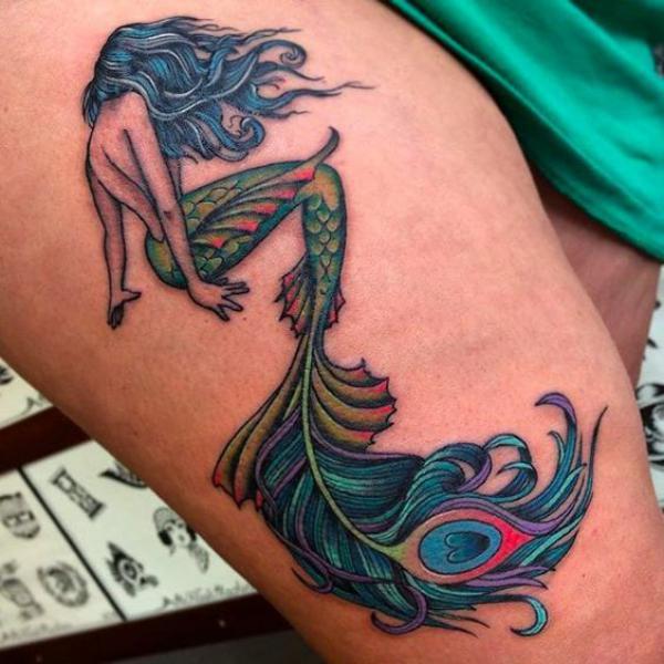 Mermaid with peacock feather tail