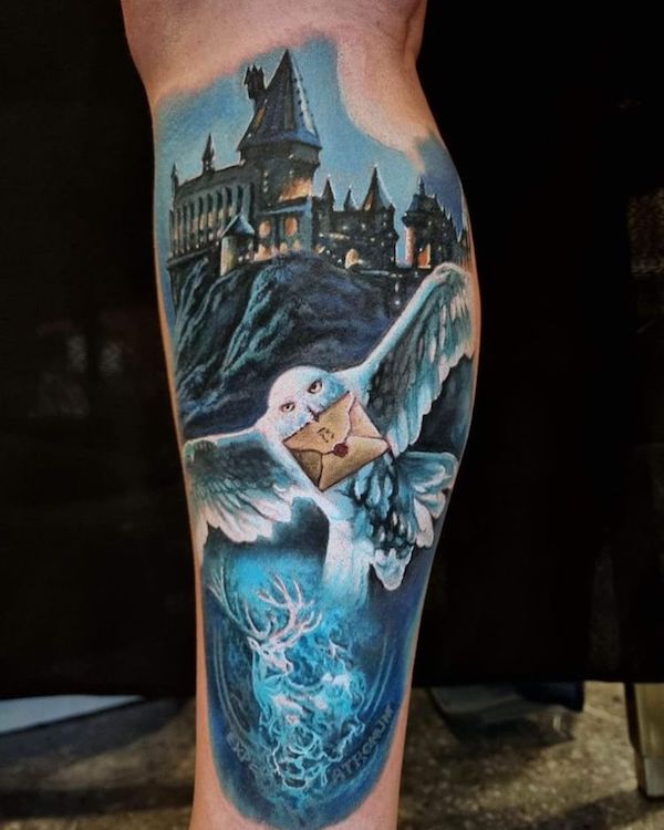 Owl messenger flying away form castle