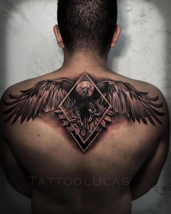 Owl with symmetrical wings on back