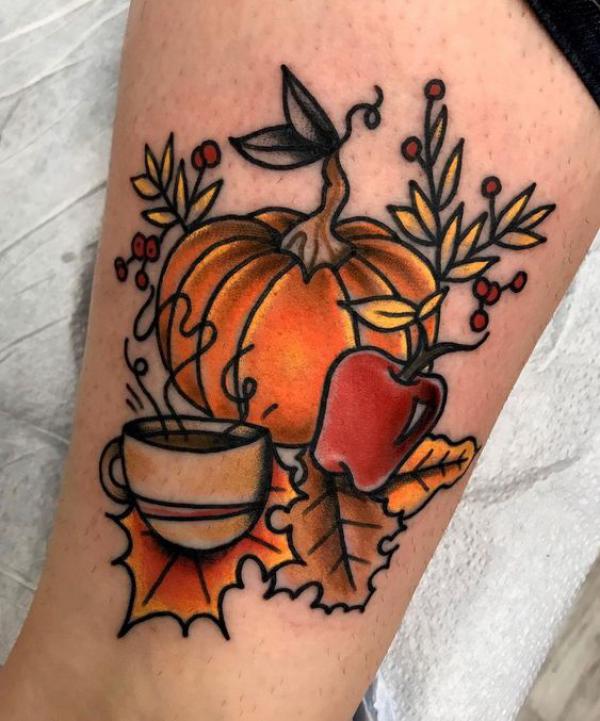 Pumpkin with apple and cup
