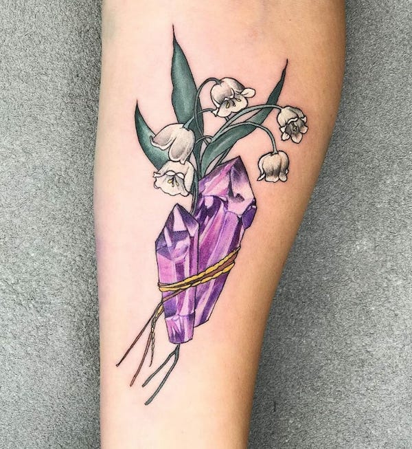 Purple cristal and lily of the valley tattoo