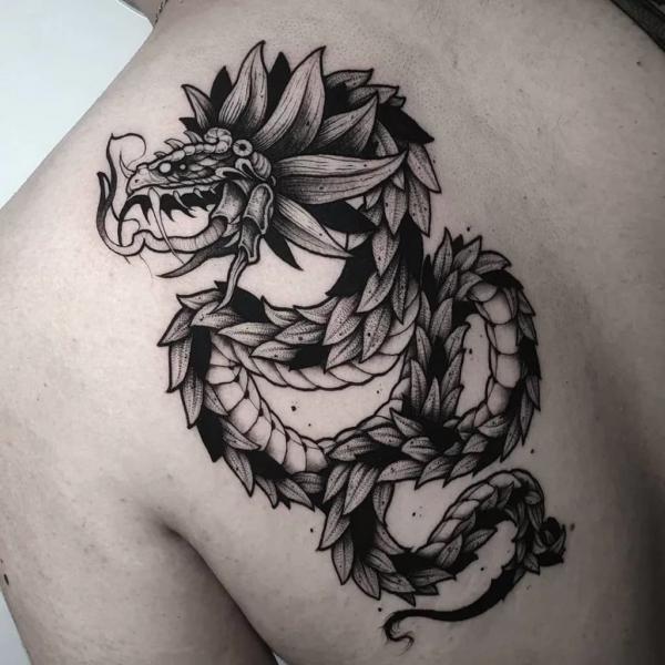 Quetzalcoatl back tattoo