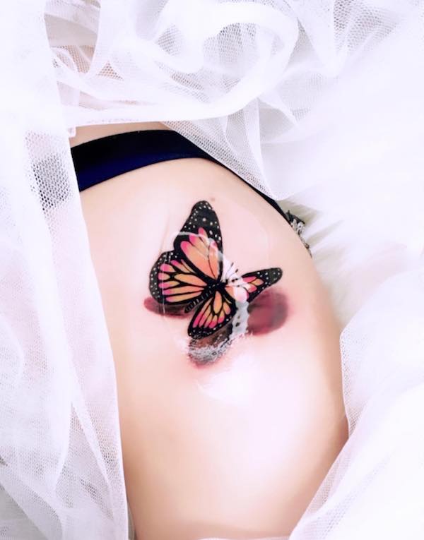 Realistic monarch butterfly tattoo