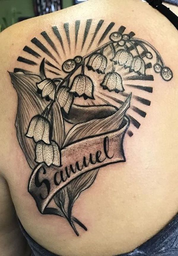 Ribbon wrapped lily of the valley with halo