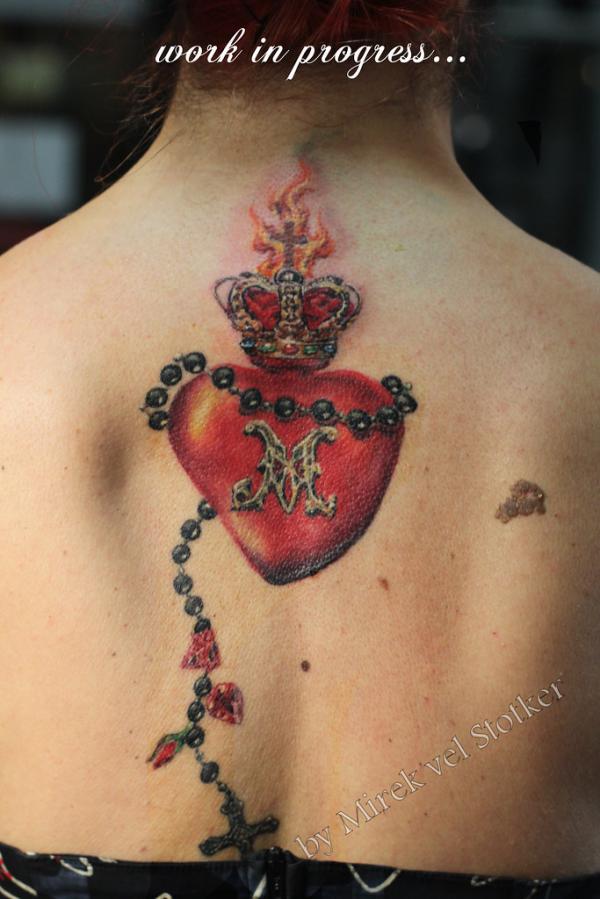 Sacred heart and rosary tattoo