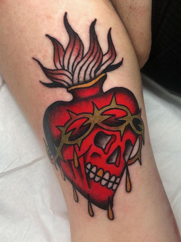 Sacred heart skull tattoo