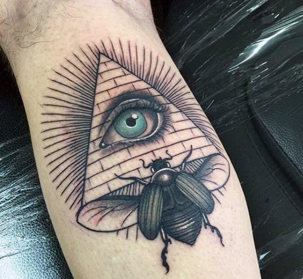 Scarab Beetle and All seeing Eye Pyramid tattoo
