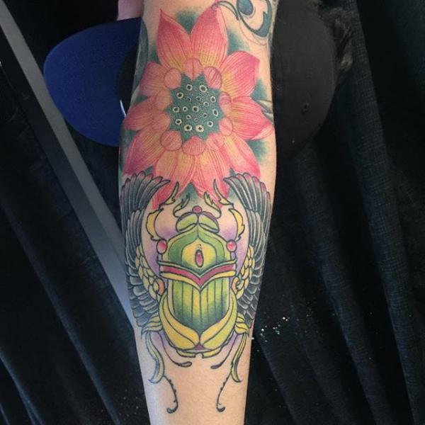 Scarab Beetle and Egyptian lotus tattoo