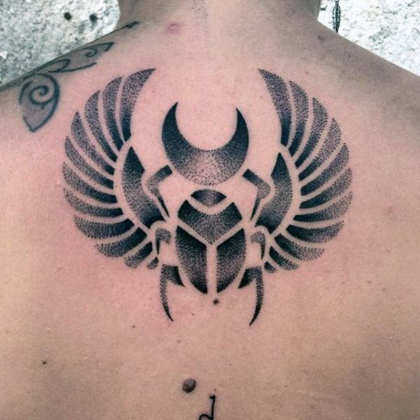Scarab Beetle and crescent moon dotwork