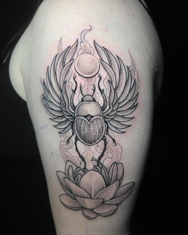 Scarab Beetle and lotus tattoo