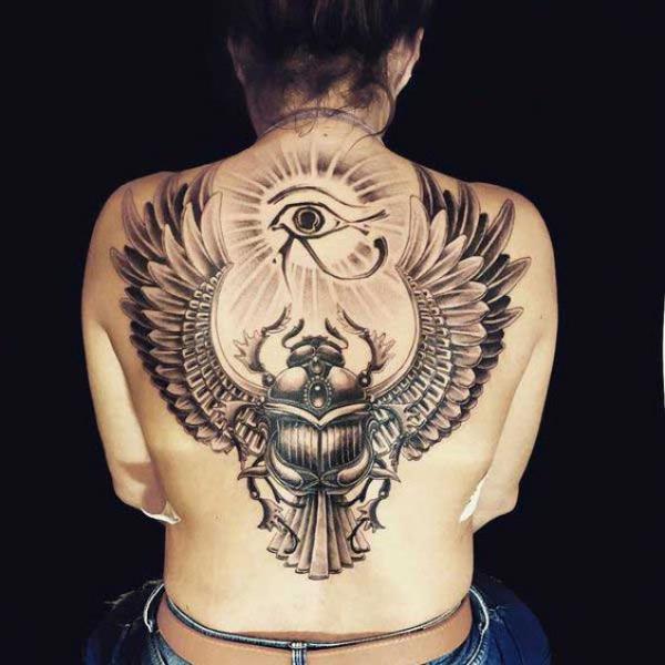 Scarab Beetle with Eye of Horus back tattoo