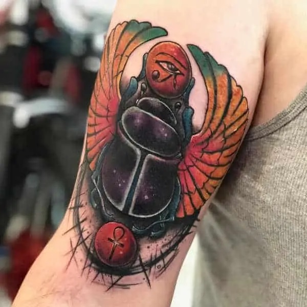 Scarab Beetle with Eye of Ra and Ankh tattoo