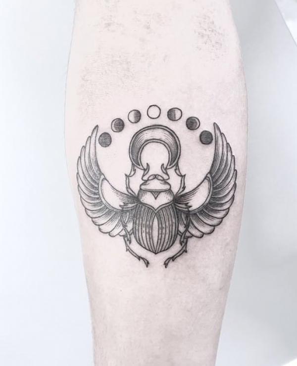 Scarab Beetle with moon phase tattoo