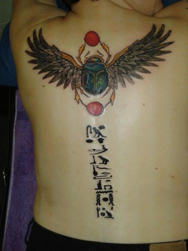 Scarab with Egyptian Hieroglyphs Tattoo