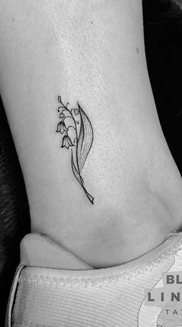 Small lily of the valley tattoo on ankle