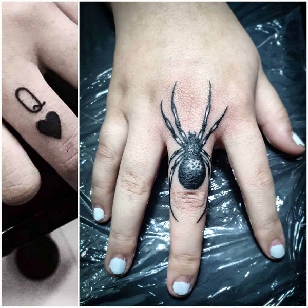 Spider finger cover up tattoo