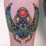 Stylized Scarab Beetle with Sun Disk tattoo