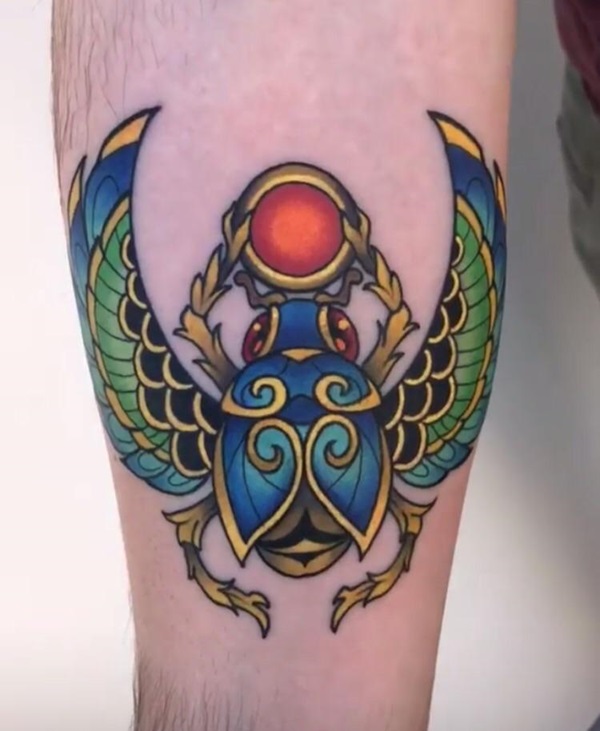 Stylized Scarab Beetle with Sun Disk tattoo