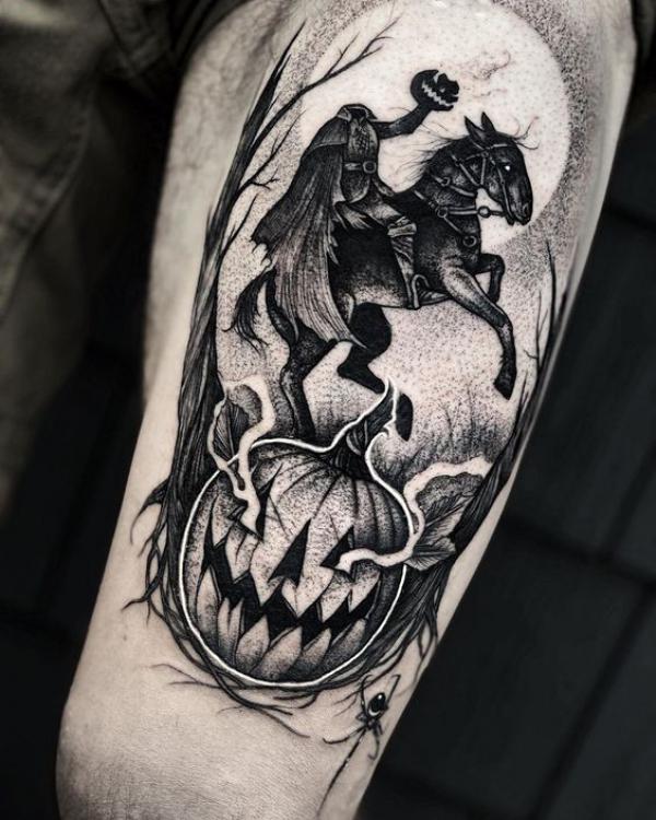 The Headless Horseman and Jack O Lantern tattoo
