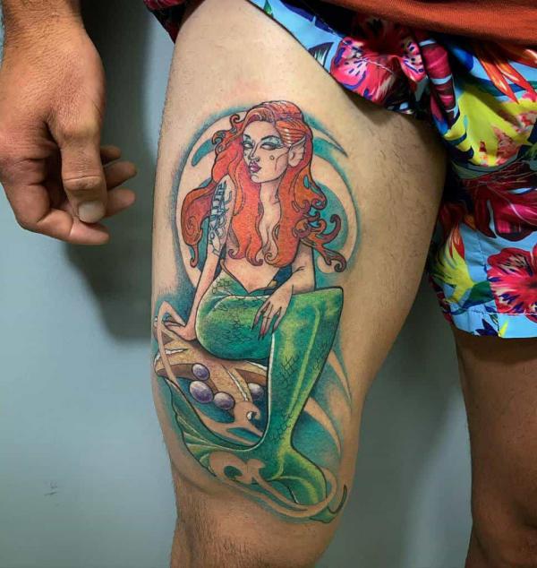 The Little Mermaid thigh tattoo