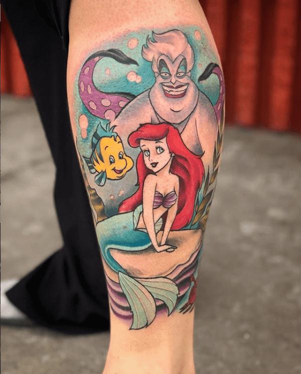 The Little Mermaid with Ursula Flounder Ariel tattoo