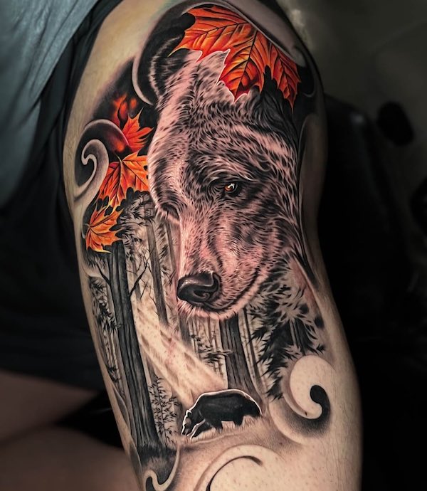 Realism Wolf Protecting Its Cubs In Its Natural Tattoo Idea  BlackInk