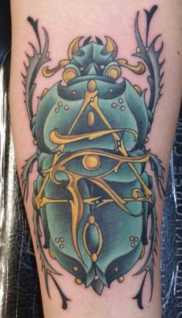 Traditional Scarab Beetle with Eye of Horus tattoo