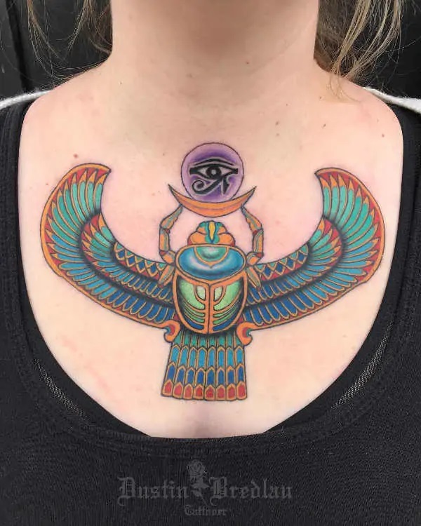 Traditional Scarab Beetle with Eye of Ra tattoo