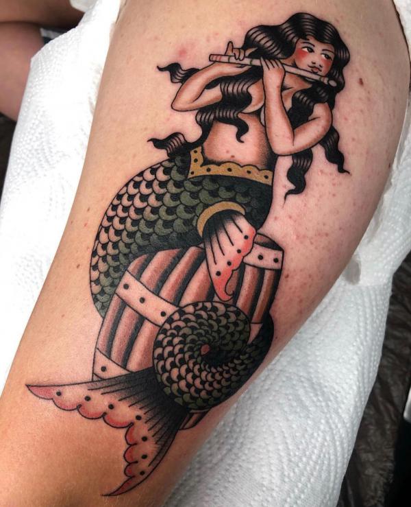 Traditional mermaid tattoo